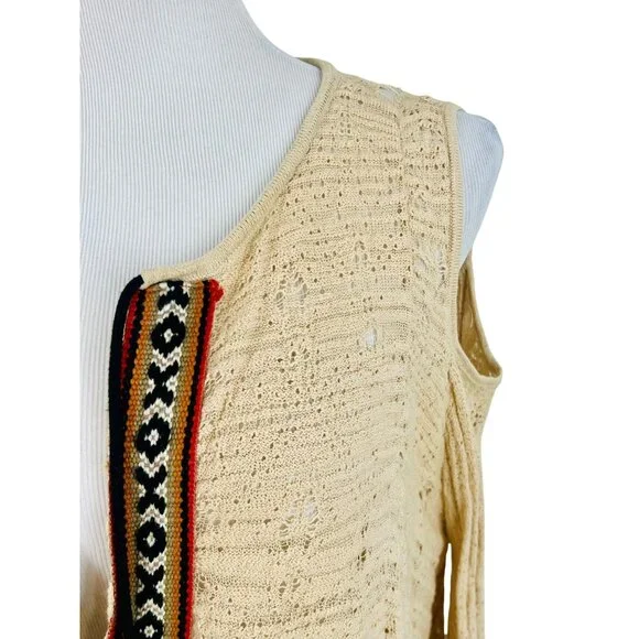 Free People Beige Crochet Cold Shoulder Bell Slv Asymmetrical Tunic Mini Dress - Picture 3 of 16